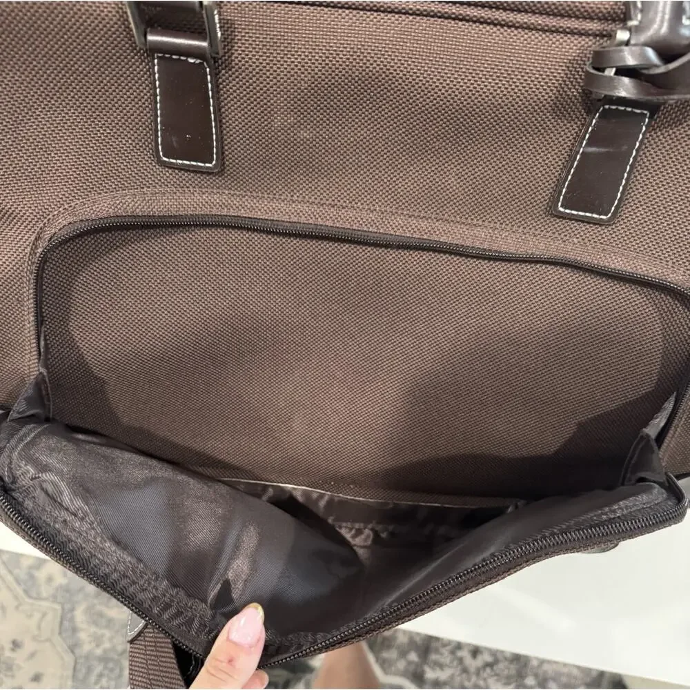 Polo Ralph Lauren Nylon Duffel Rolling Bag Luggage Suitcase Brown Leather Carry